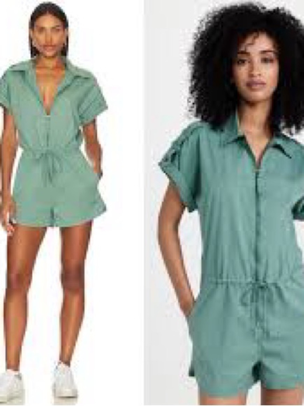 pistola Short-Sleeve Drawstring Romper in Sage